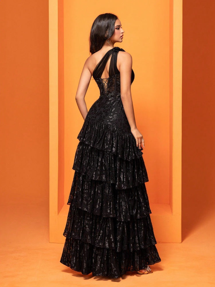 Women's One-Shoulder Long Split Evening Gown