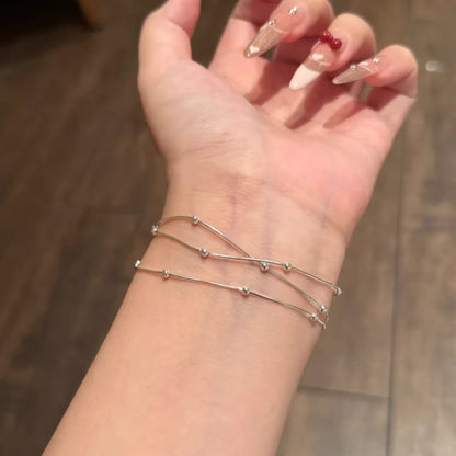 S925 Sterling Silver Three-Layer Snake Bone Chain Bead Bracelet