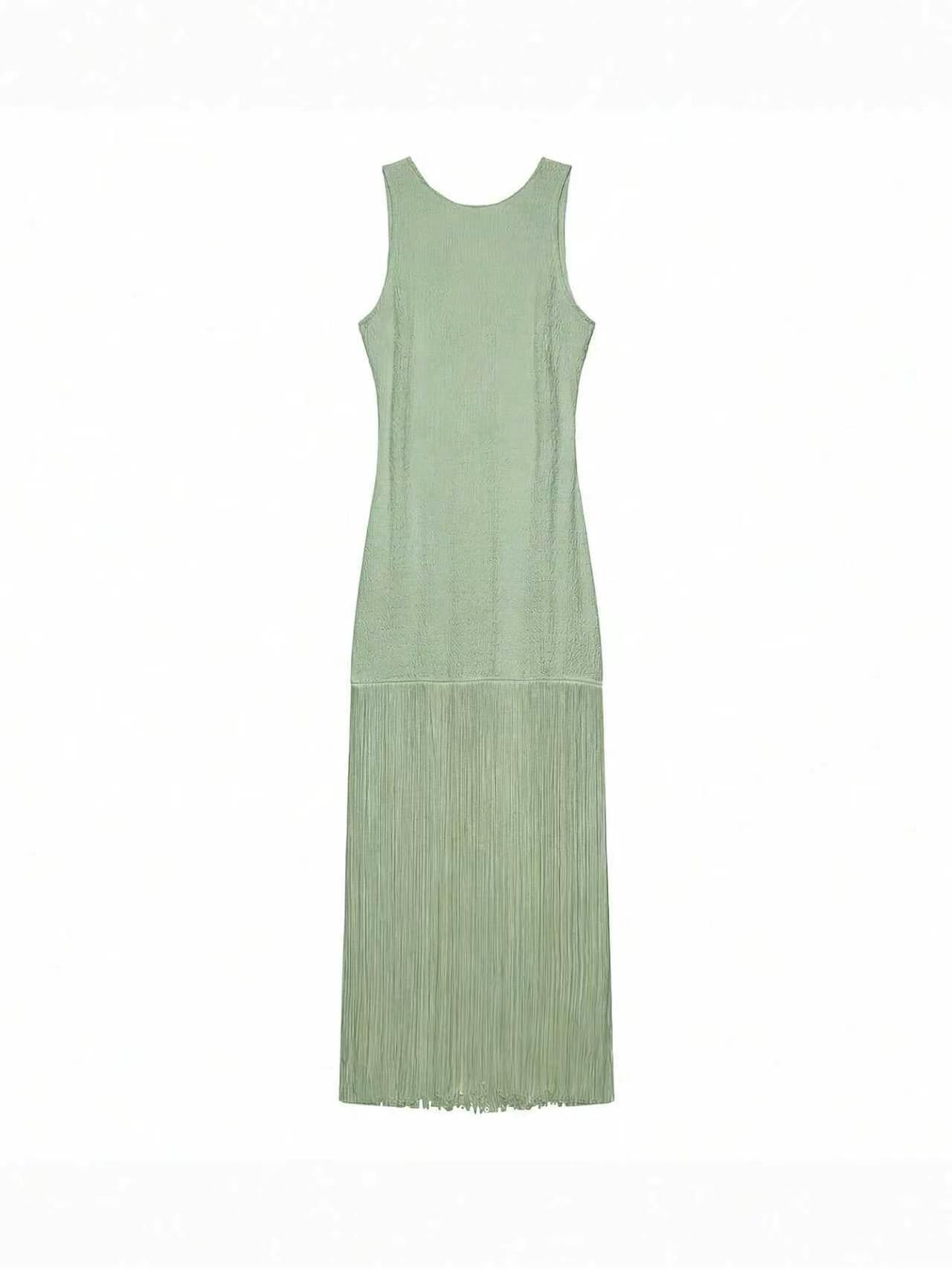 Retro jurk met kwastjes en open rug