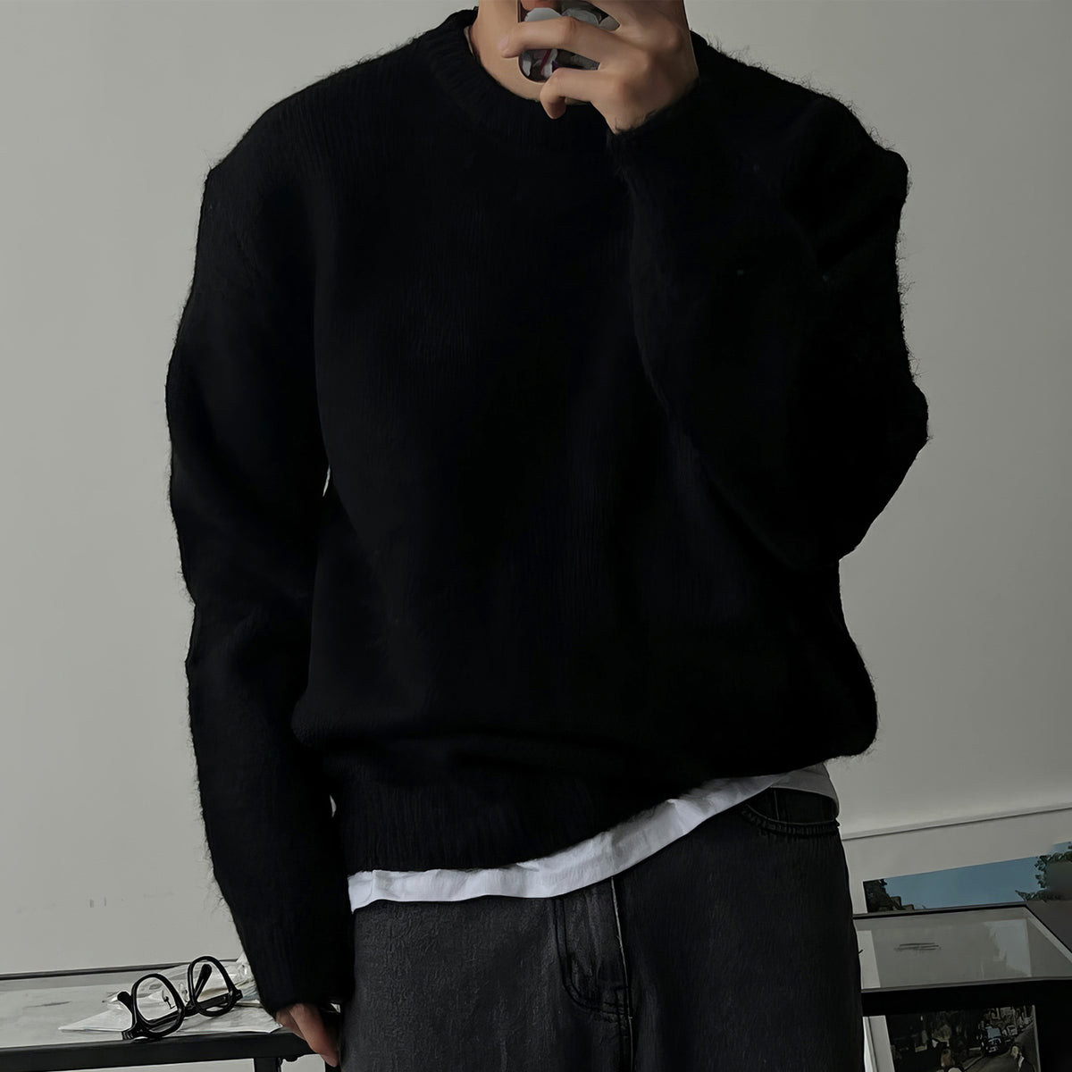 Mens Solid Color Knit Sweater