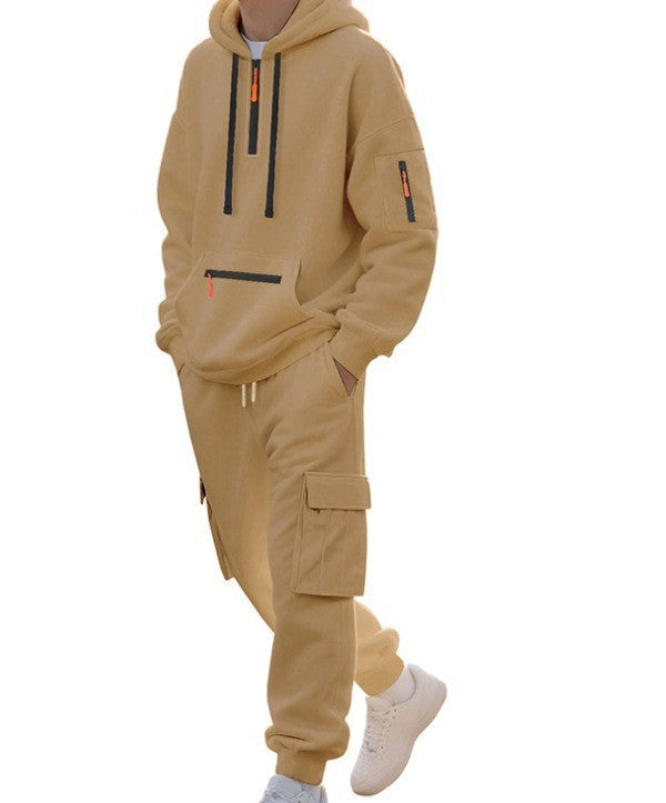 Mens Half Zip Hooded Sweatshirt and Joggers Set