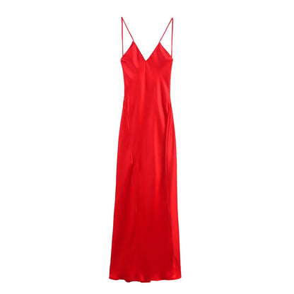 Silk textured lingerie style backless camisole dress