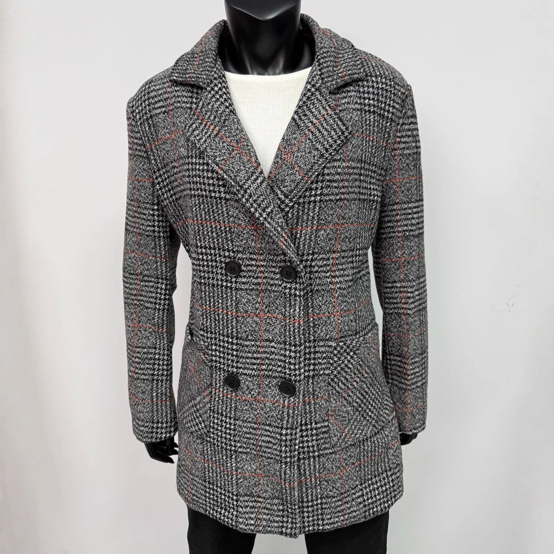 Womens Woolen Jacket Double Breasted Slim Fit Overcoat