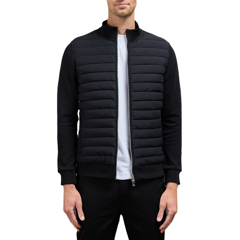 Men Lightweight Down Cotton Jacket Stand Collar Knitted Patchwork