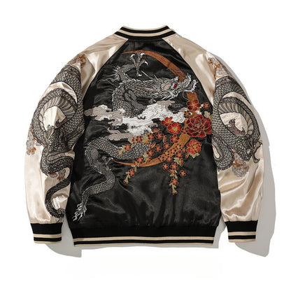 Spring and Autumn Chinese Style Heavy Industry Yokosuka Jacket Coat for Men and Women with Embroidered Nine-Tailed Fox Chinese Style Baseball Jacket Retro Personality