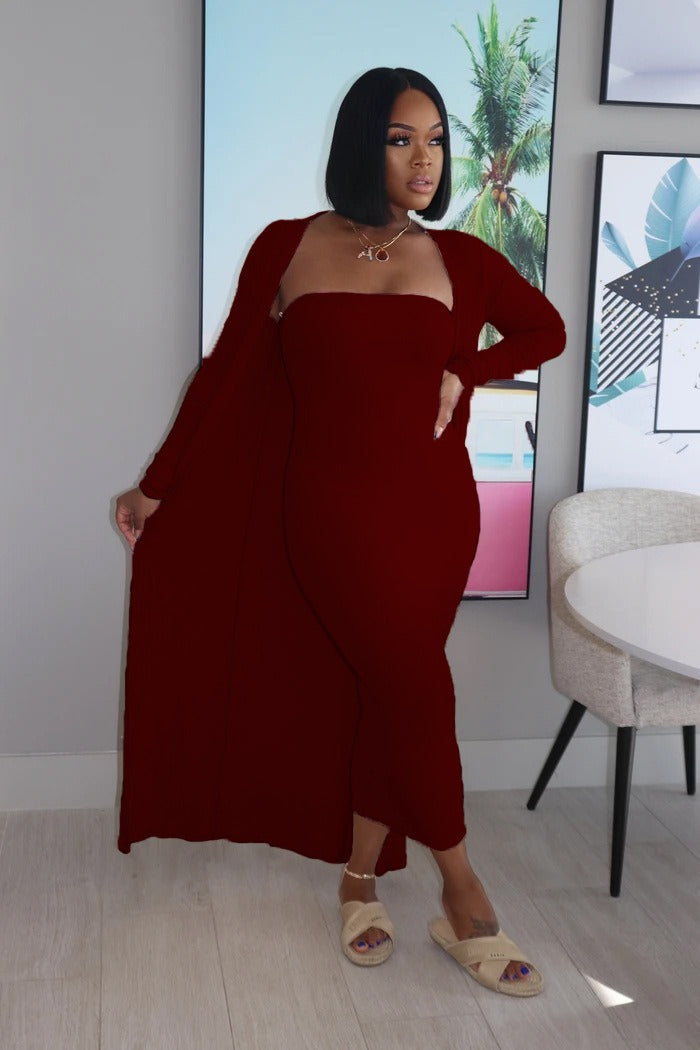 Two piece set of strapless women's dress and jacket
