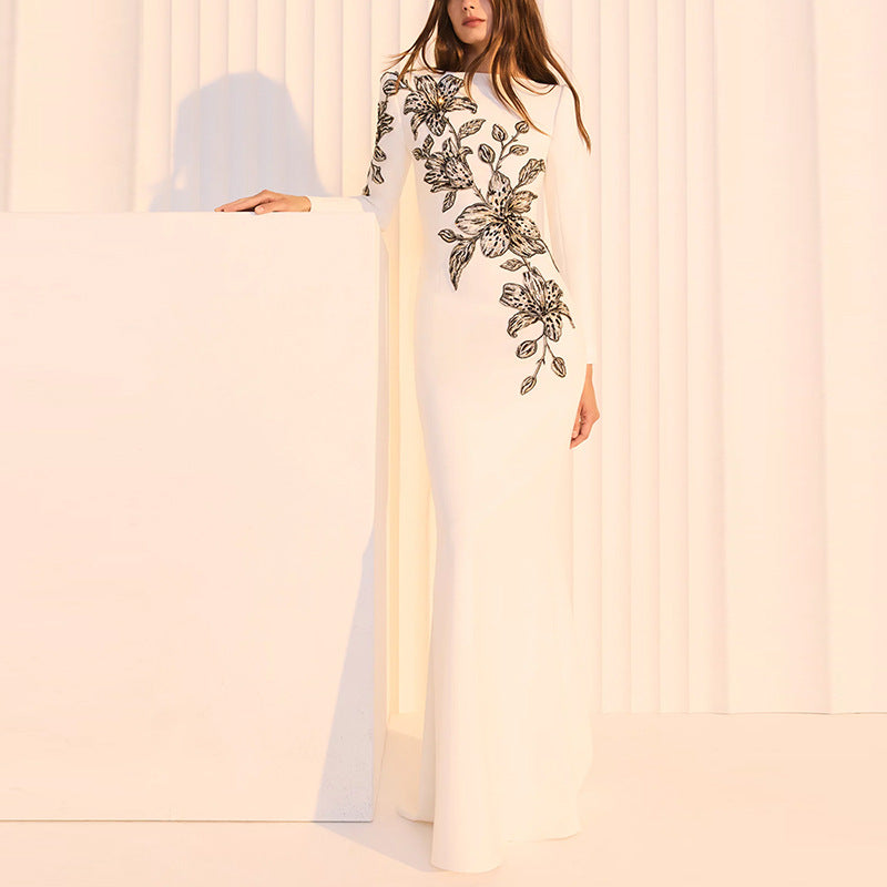 Embroidered and Beaded Long Dress