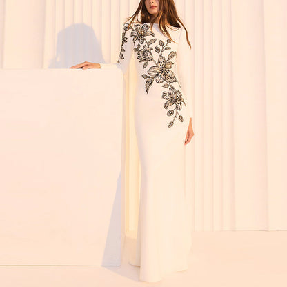 Embroidered and Beaded Long Dress