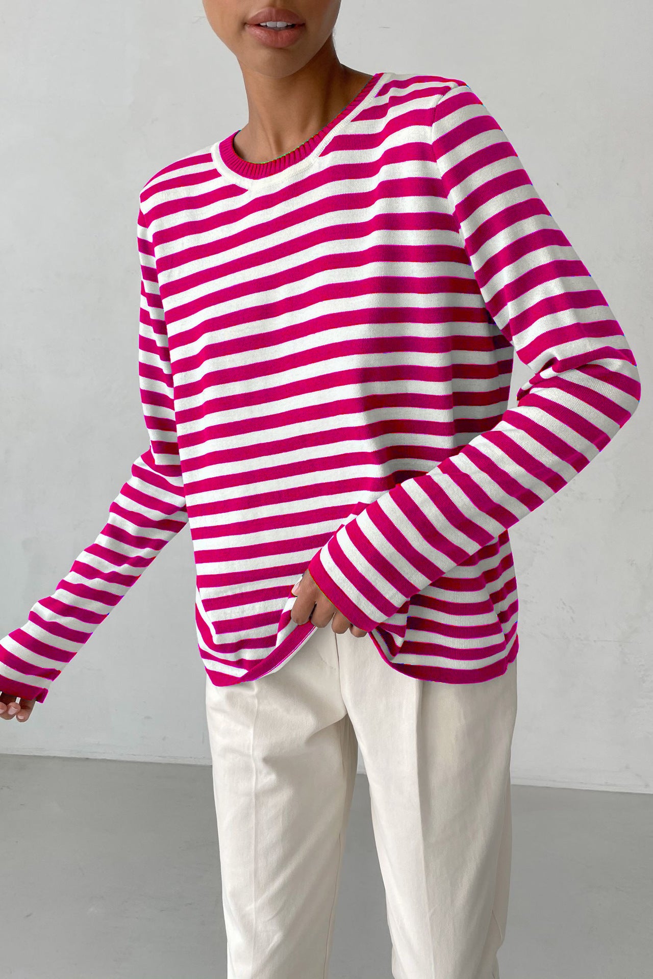 Striped Knitted Sweater Women Pullover Casual Long Sleeve