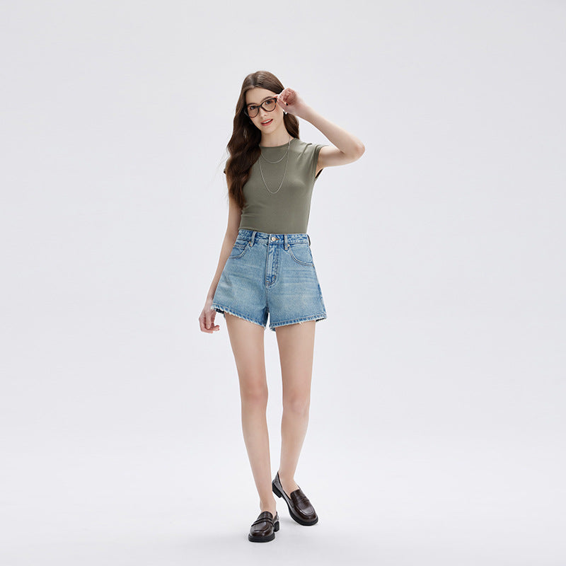 Dames denim shorts met hoge taille