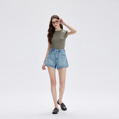 Dames denim shorts met hoge taille
