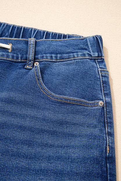 Jeans met acid wash-effect en vetersluiting plus size