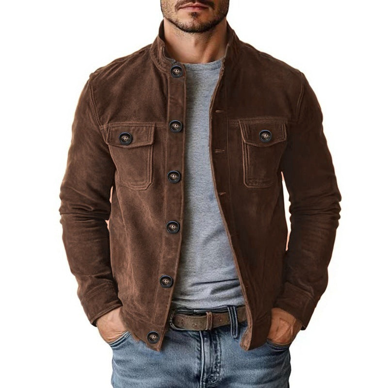 Mens Casual Corduroy Stand Collar Jacket