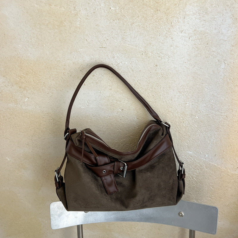 Vintage Suede Shoulder Bag for Women