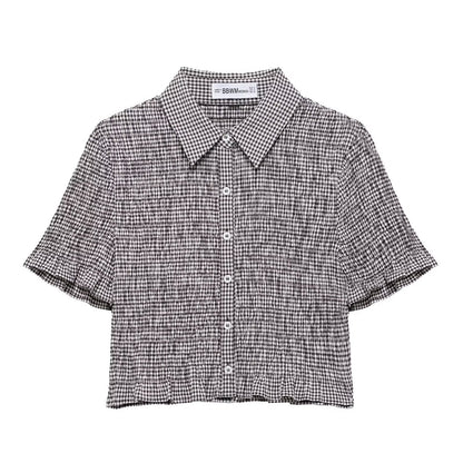 Summer European and American new fashionable small plaid short sleeved shirt
