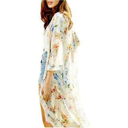 Zomerse lange chiffon kimono cardigan met print Amerikaans