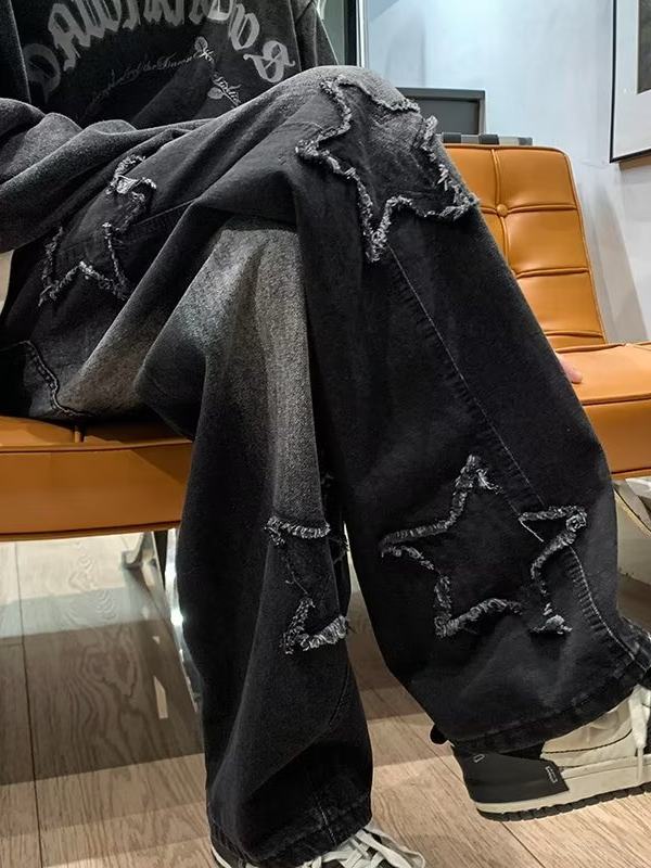 Rechte jeans met sterren aplicaties en wijde pijpen voor jongens