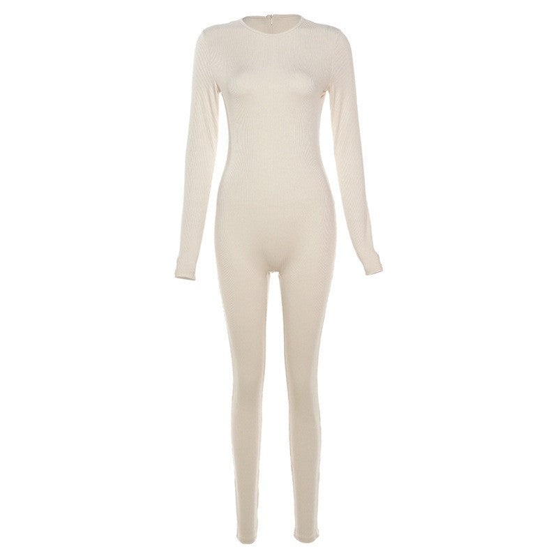 Style Solid Color High-Waisted Skinny Bodycon Jumpsuit Women Streetwear Sporty Fashion