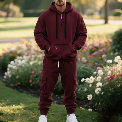 Mens Half Zip Hooded Sweatshirt and Joggers Set