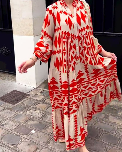 New temperament printed shirt dress Bohemian dress