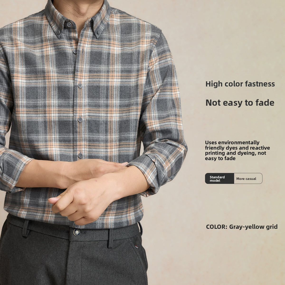 Pure Cotton Brushed Plaid Shirt for Men
