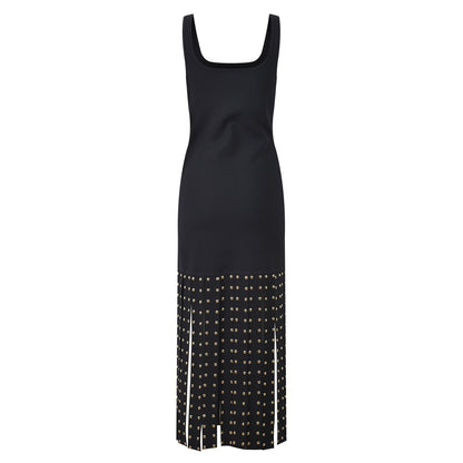 Elegant Black Knitted Tank Dress with Beaded Details
