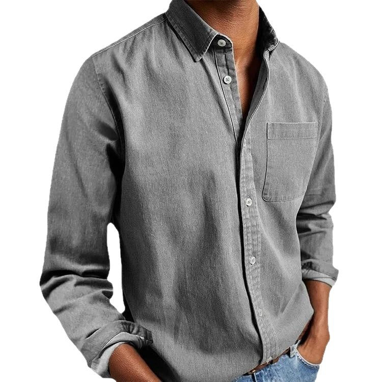 Men's Solid Color Long Sleeve Lapel Casual Shirt