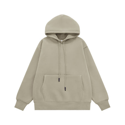 Men Solid Color Fleece Hooded Sweatshirt 350g Heavyweight Pullover