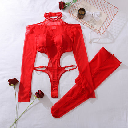 Sexy bodysuit met halternek van mesh