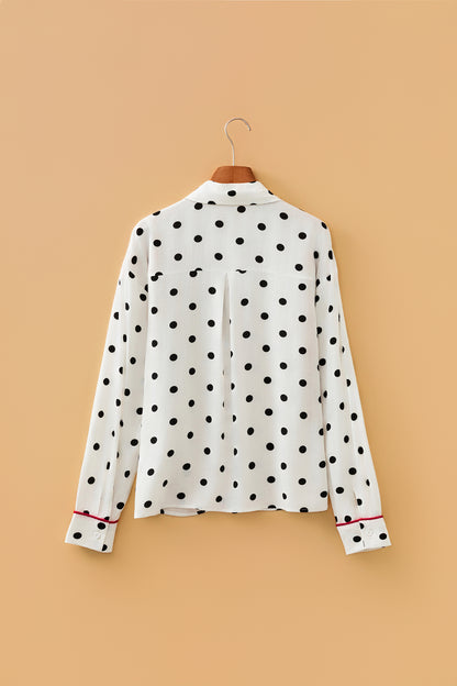 Elegante overhemd met witte stippenprint en contrasterende bies