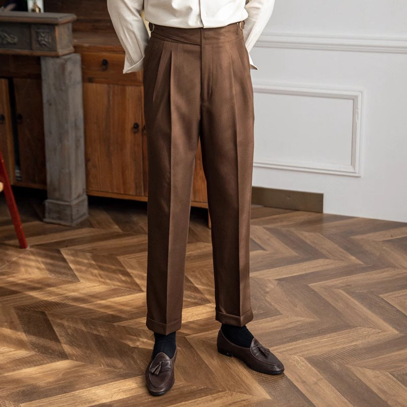 Men Italian Style High Waist Straight Casual Pants