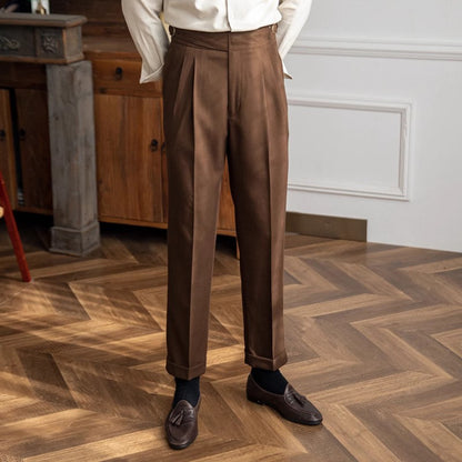 Men Italian Style High Waist Straight Casual Pants