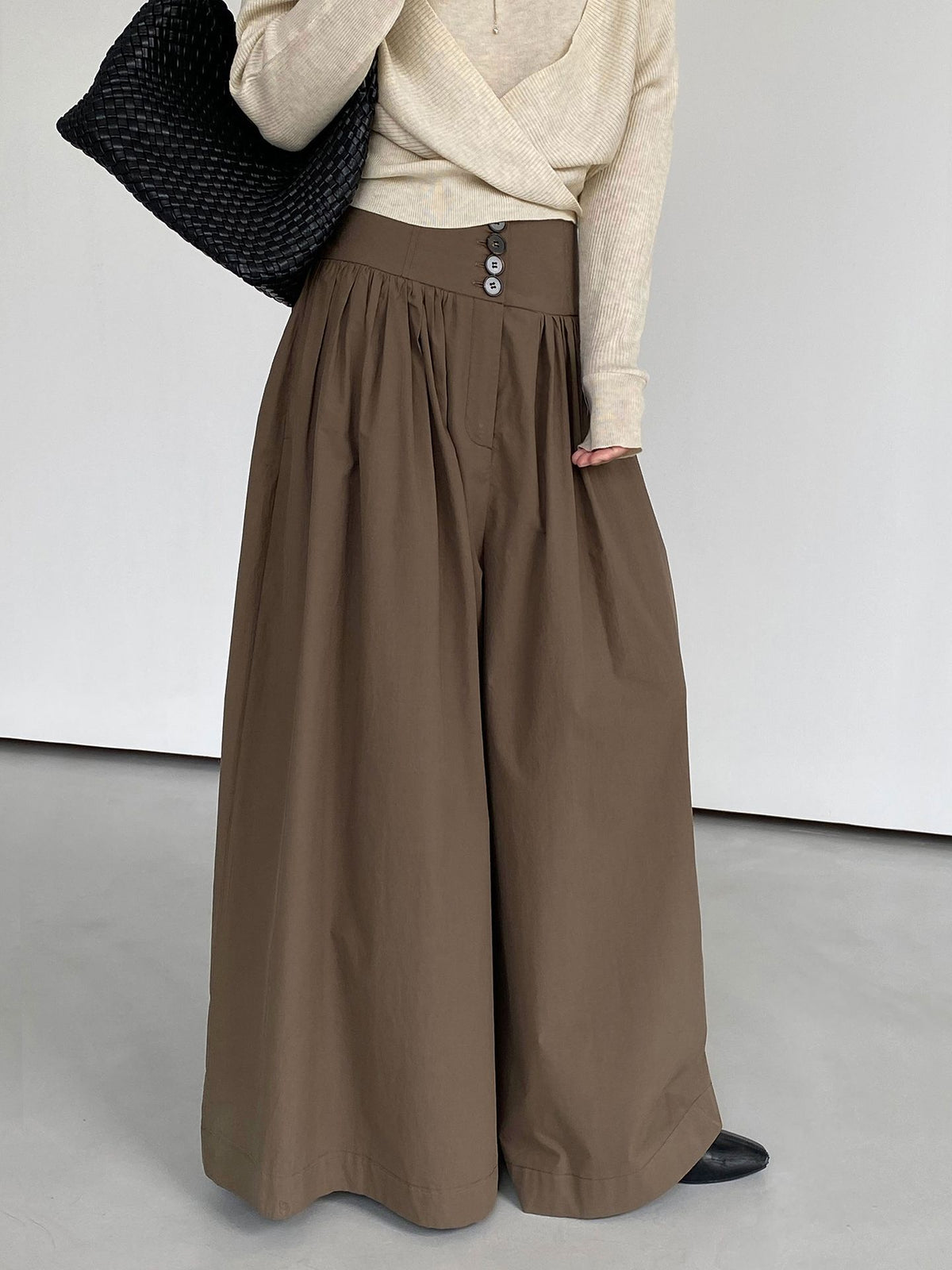 Womens High Waist Wide Leg Cotton Pants