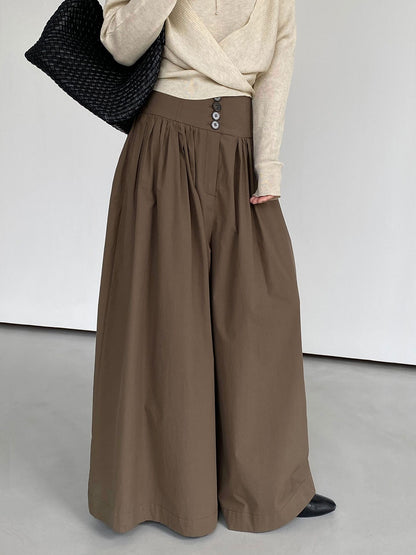 Womens High Waist Wide Leg Cotton Pants