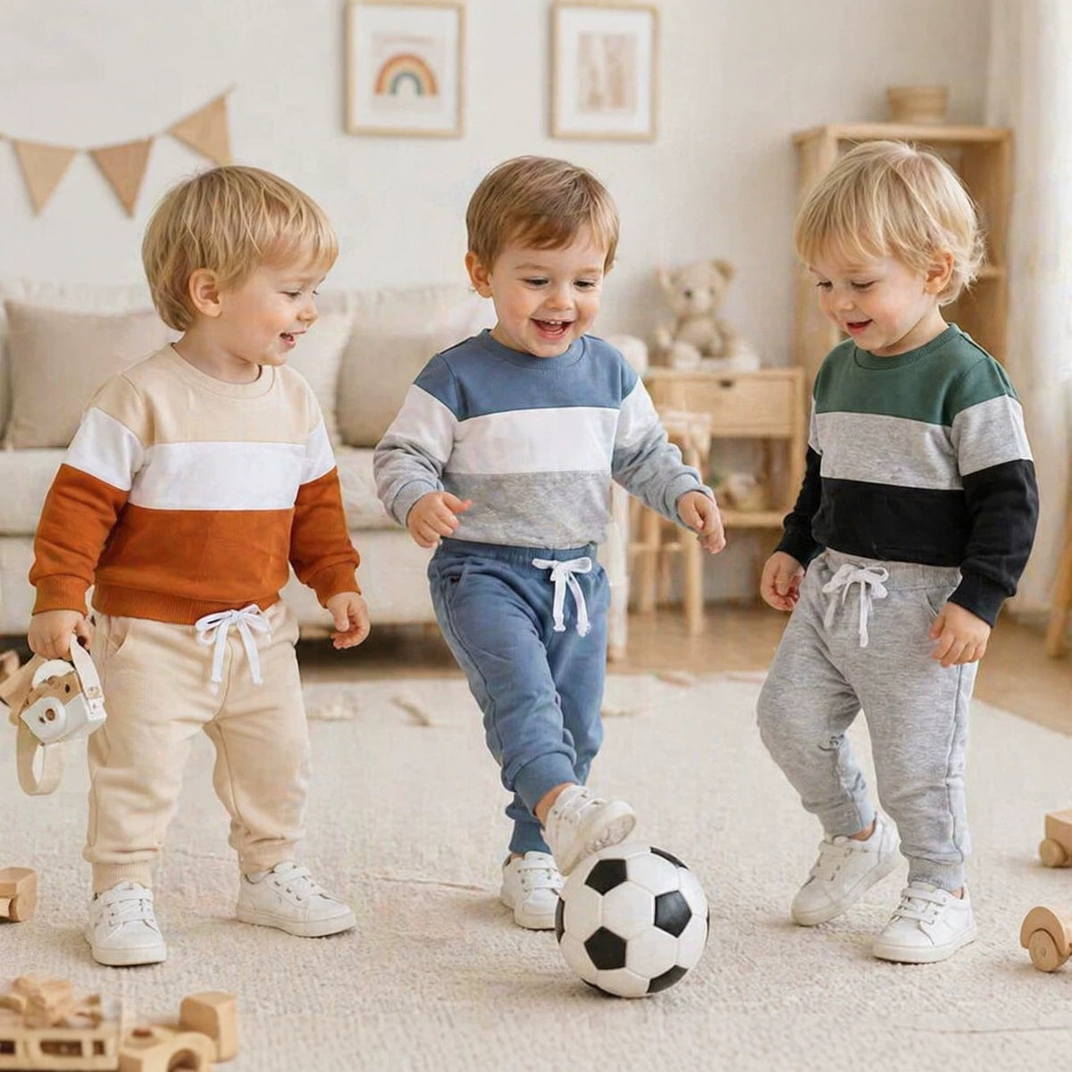 Baby Boy Color Block Long Sleeve Sweatshirt and Trousers Cotton Set