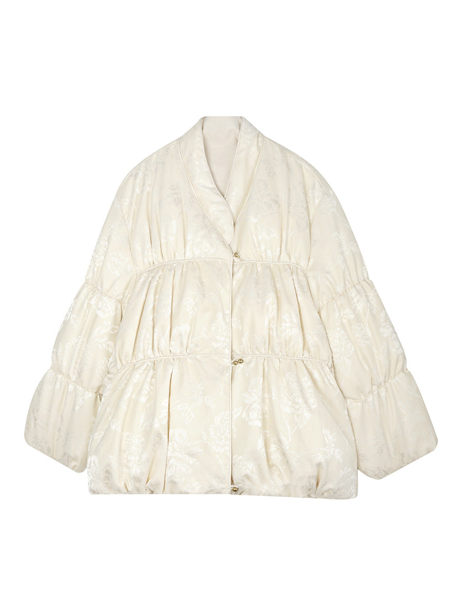 Womens Elegant Ruana Brocade Down Jacket