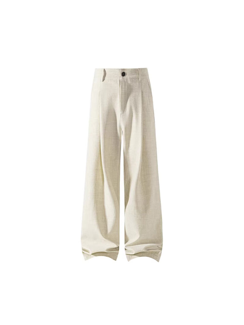 Loose Wide-Leg Straight Floor-Length Trousers