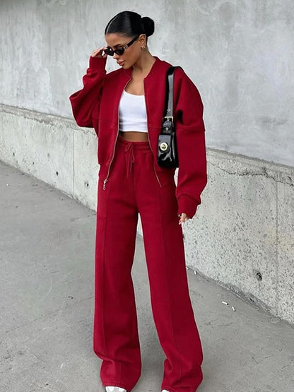 Women's casual long-sleeved coat and long pants set