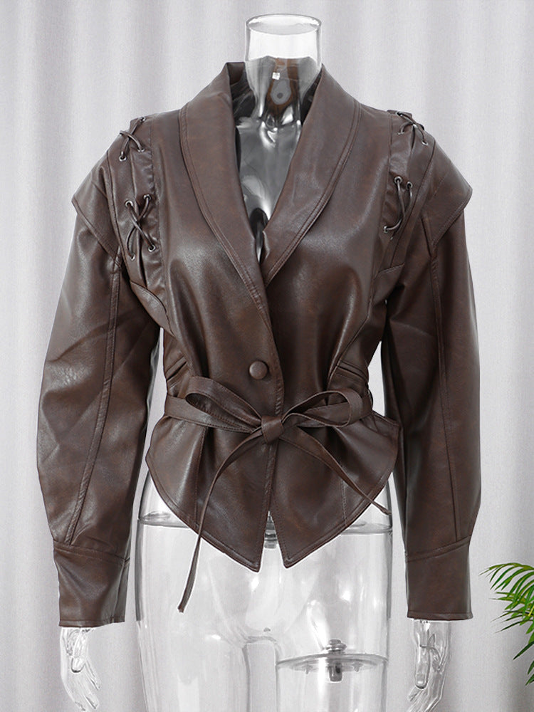 Strap up short long sleeved jacket