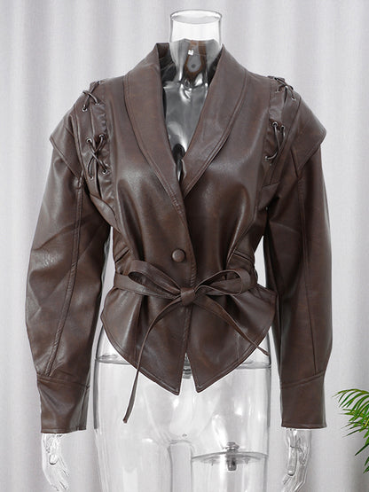 Strap up short long sleeved jacket