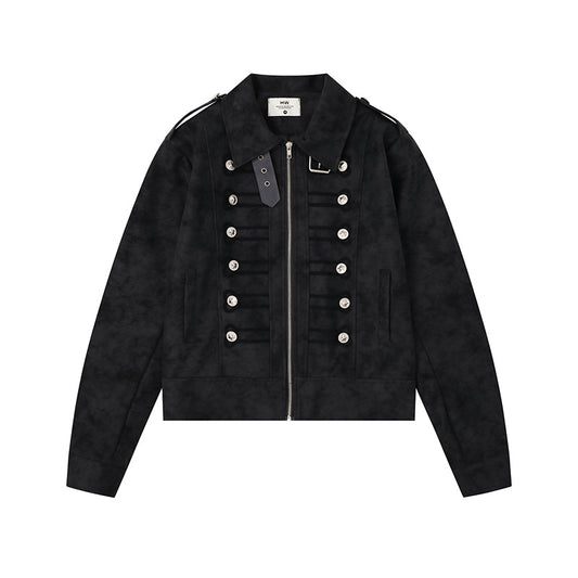 Retro PU jacket met ritssluiting en sierknopen unisex