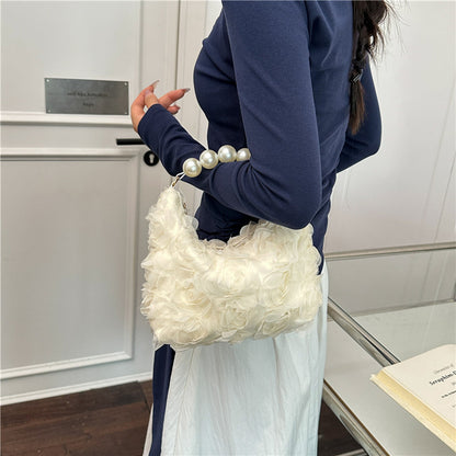 Elegant Pearl Texture Solid Color Handbag