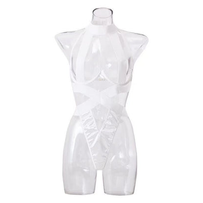 Neck-crossing, open-front, backless sexy bra top