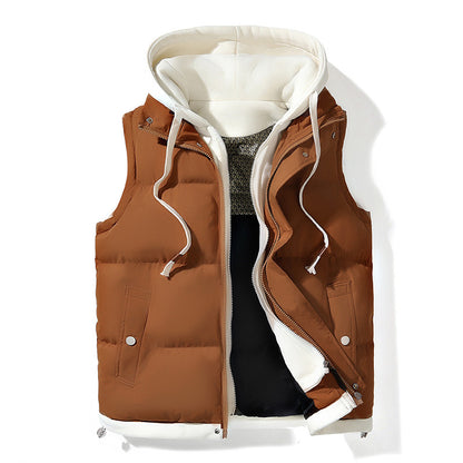 Heren gewatteerde bodywarmer met capuchon en ritssluiting
