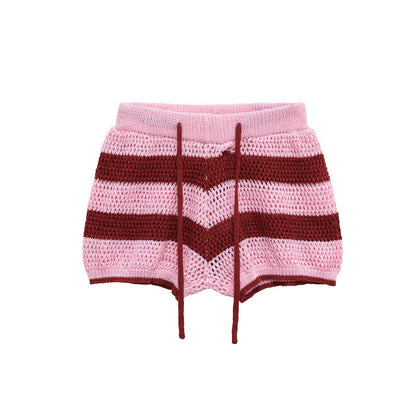 POLO collar knitted short top+shorts set