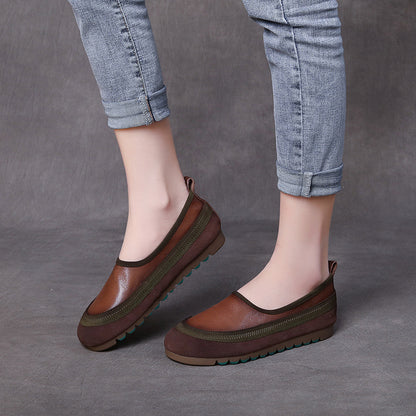 First Layer Cowhide Handmade Soft Bottom Colorblock Single-Layer Shoes