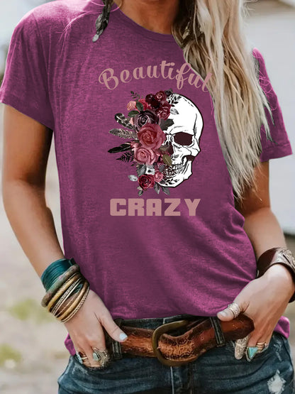Skull flower printed top for women