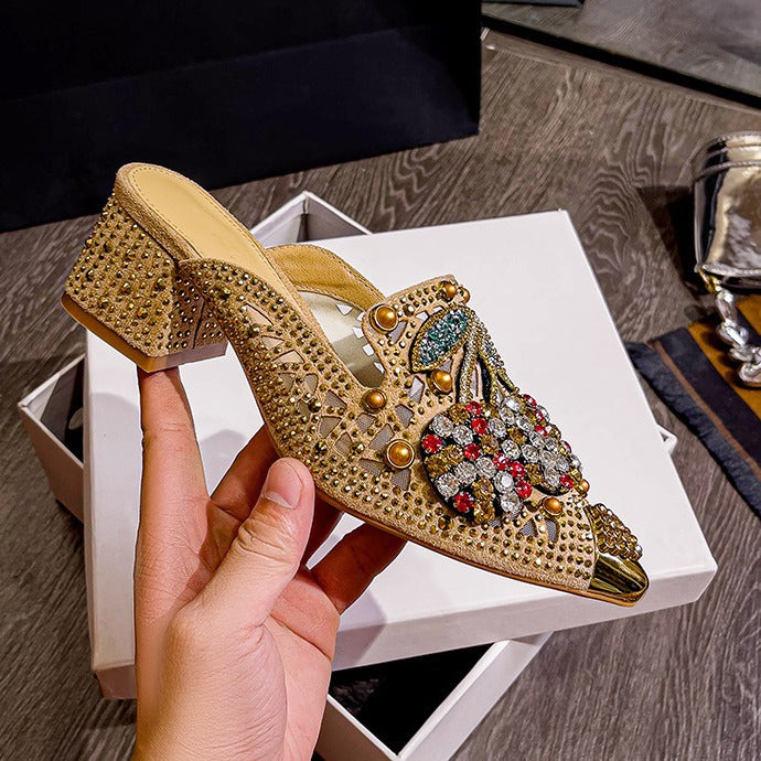 Womens Mesh Rhinestone Slippers