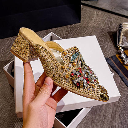 Womens Mesh Rhinestone Slippers