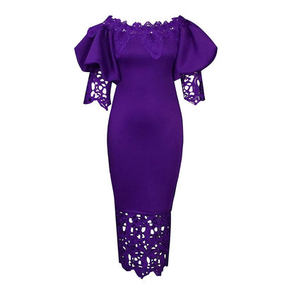 Elegant Lace-Panelled Boat-Neck Dress